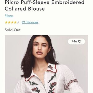 Pilcro Cream Blouse with Red and Green Embroidery